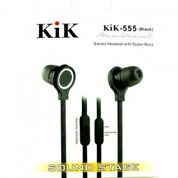 KIK 555 Stereo Earphone Headset with Mic and Volume Control (555 Black)